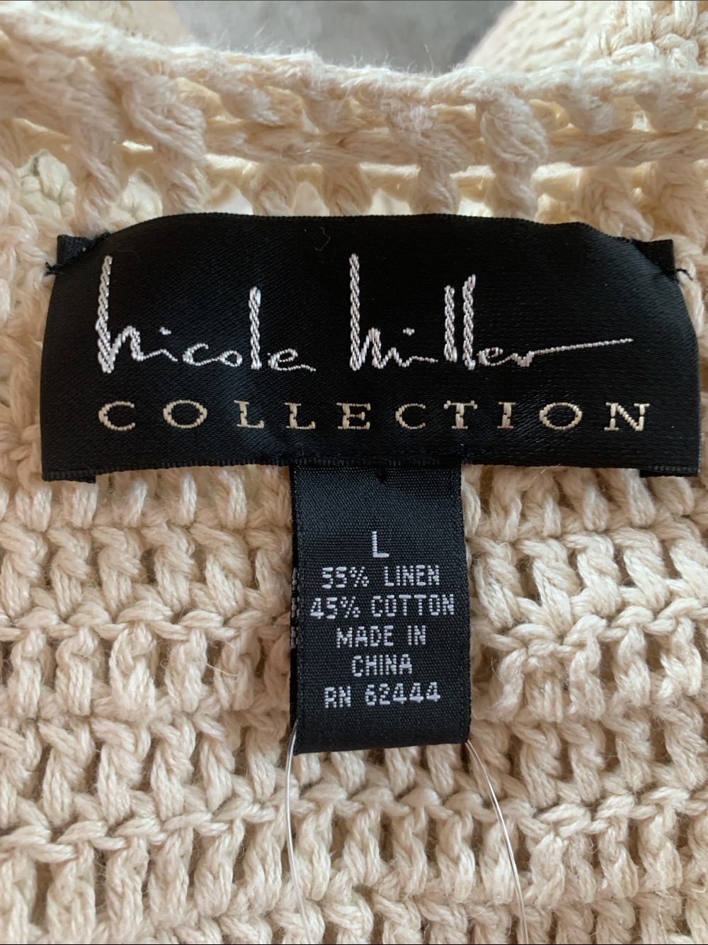 Vtg Nicole Miller Collection Linen/Cotton cream crochet beach coverup/dress SzL - Picture 2 of 9